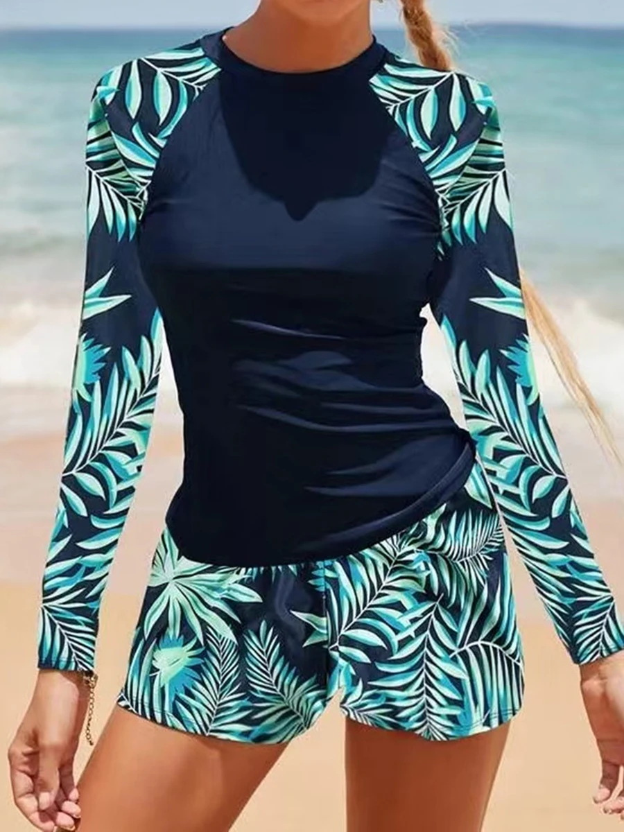 2024 Long Sleeve Surfing Swimsuit Print Swimwear Women Two Pieces Diving Clothes Beachwear Bathing Swimming Swim Suit