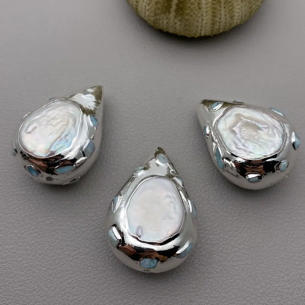 Natural Blue Larimar Stone White Coin Pearl Gold Plated Beads For Women Making Jewelry Accessories