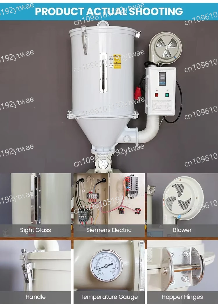 Industrial Hopper Dryer 75kg, Automatic Operation with PLC & Motor for Plastic Injection Molding