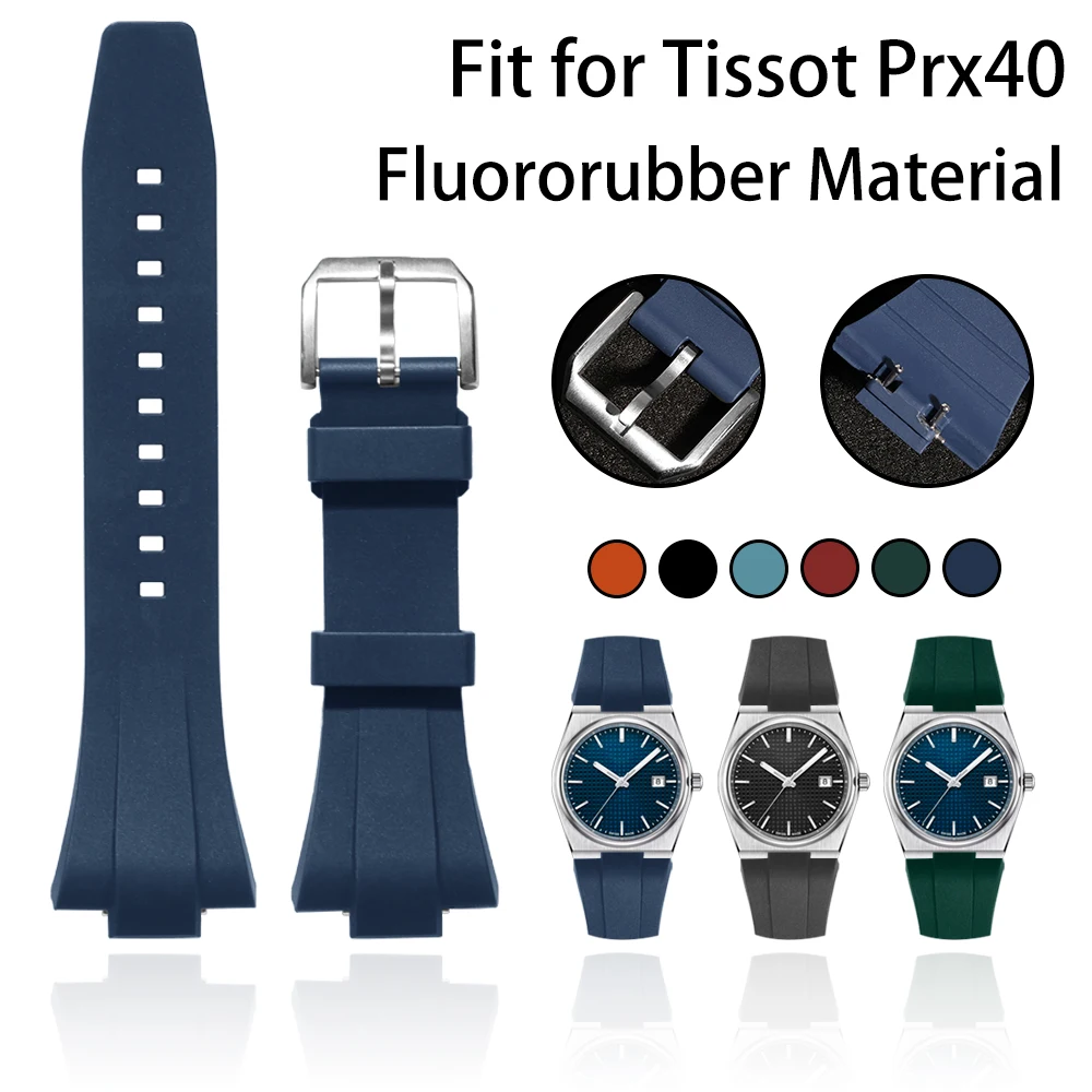 12mm Watch Band Fit For 40mm Dial Tissot PRX T137.407.410 FKM Rubber Spring Bar Watch Straps Multiple Color Fluororubber Straps