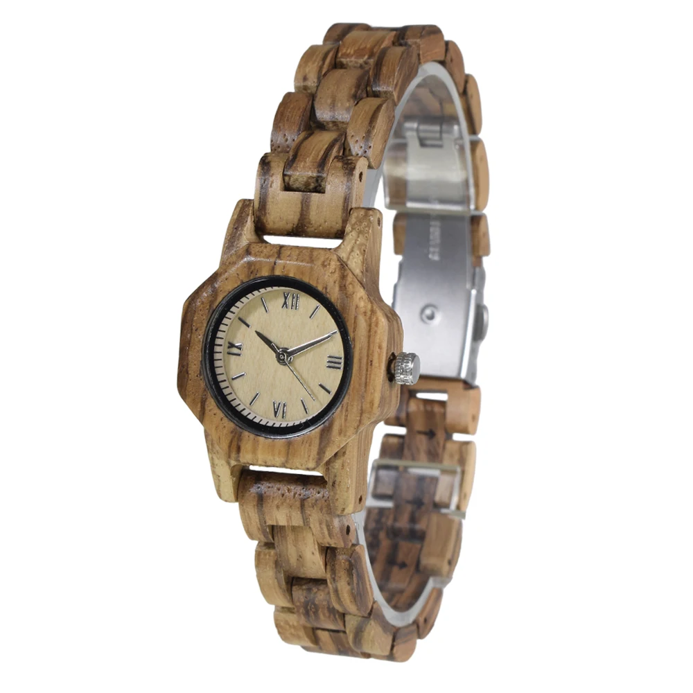 Women's Watch with Octagon Sandal Wood Classic Quartz Smooth Round Dial Holiday Souvenir