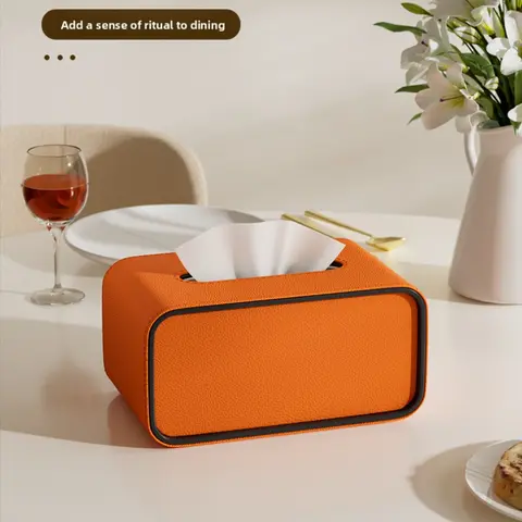 Luxurious Creative Leather Tissue Box High-end Oval Tissue Box Living Room Bedroom Desktop Napkin Storage
