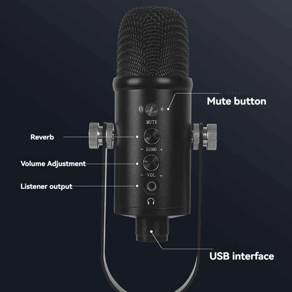 

USB-микрофон, профессиональный студийный микрофон Plug Play с подставкой для игр, онлайн-чат, видео, голосовая передача