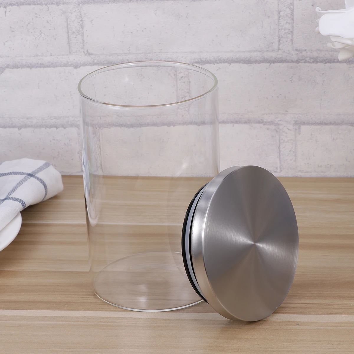 

Glass Sealed Canister Transparent Airtight Food Storage Container Large Capacity Stainless Steel Lid Dry Fruits Grain Snacks