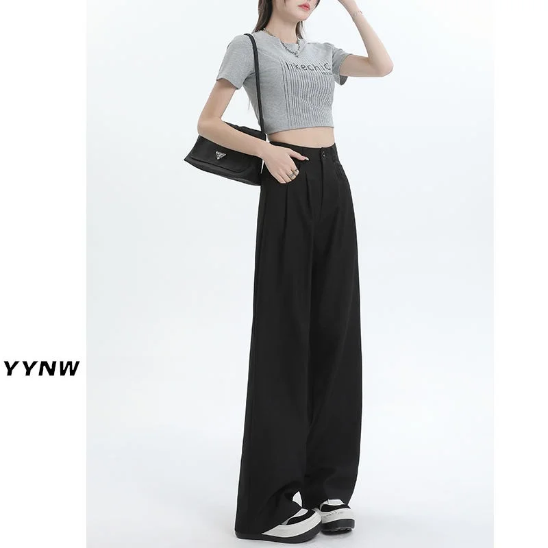 

Ay Широкие брюки с высокой талией, женские осенне-зимние новые повседневные свободные брюки прямого кроя, универсальные брюки свободного покроя