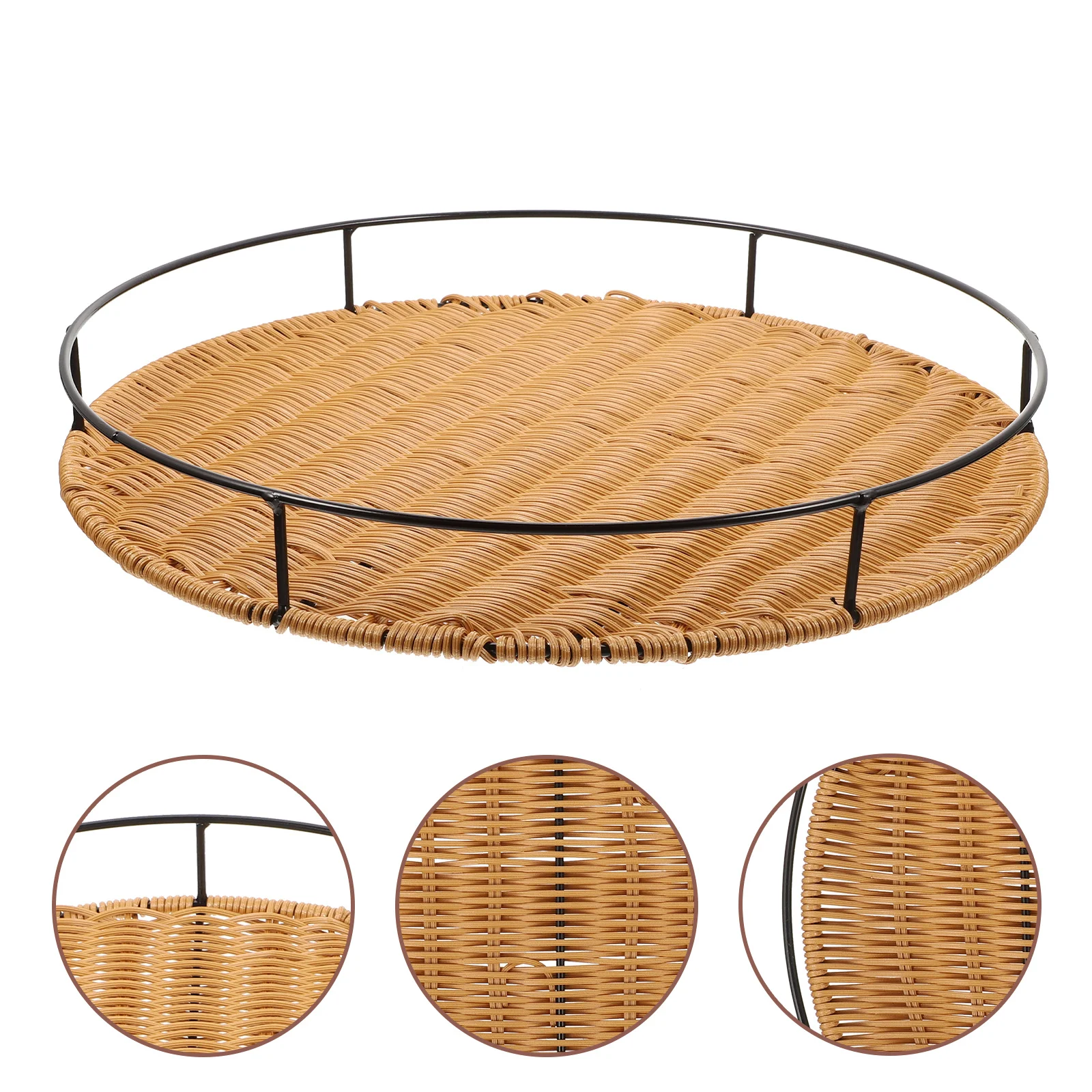 

Round Serving Tray With Handles Tray Round Plastic Storage Basket For Coffee Table Fruit Bread Snacks Serving Decorative