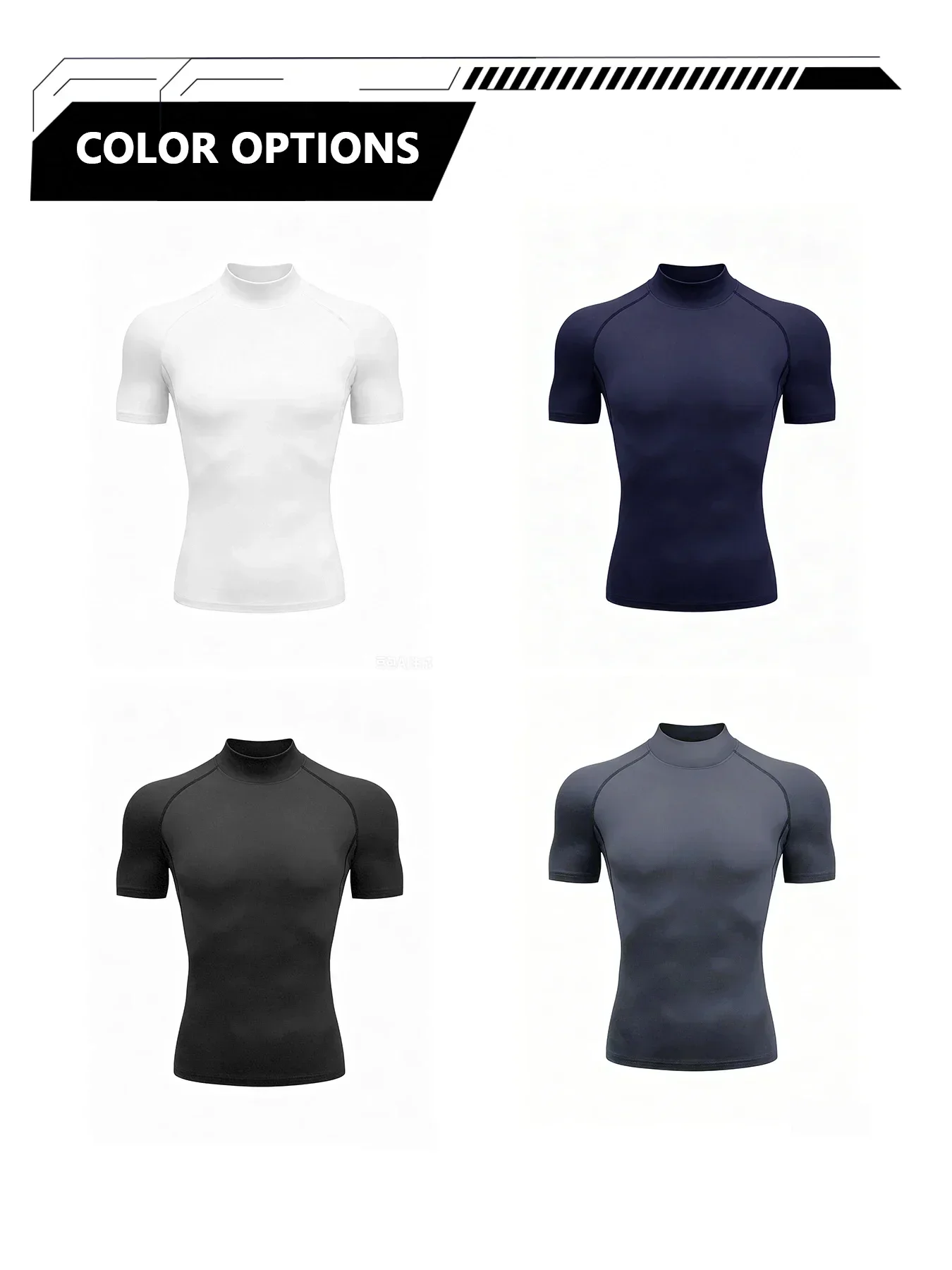 Herren Schnelltrocknende Sportshirts mit Stehkragen und Kurzen Ärmeln, Atmungsaktive Baselayer für Fitness, Laufen, Training und Sport – Detail 5