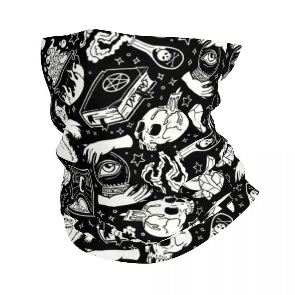 Witchy Pattern Bandana Neck Gaiter for Ski Camping Wrap Scarf Witch Occult Supernatural Witchy Pagan Crystals Headband Warmer