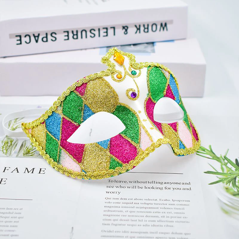 Máscara de mascarada de Color empalmado colorido para hombres y mujeres, polvo dorado, diamantes de imitación, encaje, fiesta, Bar, disfraz, Mardi Gras, Cosplay, baile de graduación