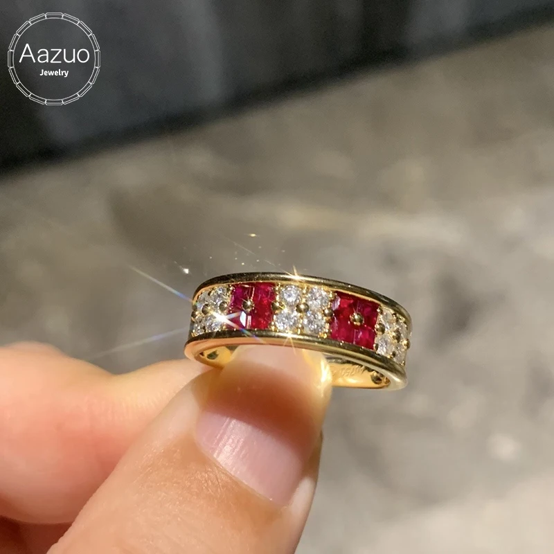 

Aazuo Fashion Jewely 18K Solid Yellow Gold Natural Ruby Real Diamonds OL Lines Rings For Girls & Women Senior Banquet Party
