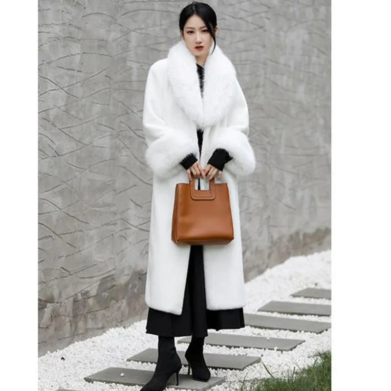 Fox Fur Collar Fur Jacket Women\'s 2023 Winter New Imitation Mink Plush Long Mink Coat High End Temperament Female Overcoat S-6XL