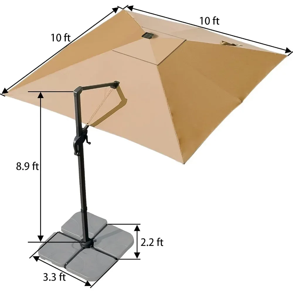 Solar Powered LED Patio Umbrella Square Deluxe Offset Umbrella 360°Rotation  & LED lights for Market Garden Deck Pool