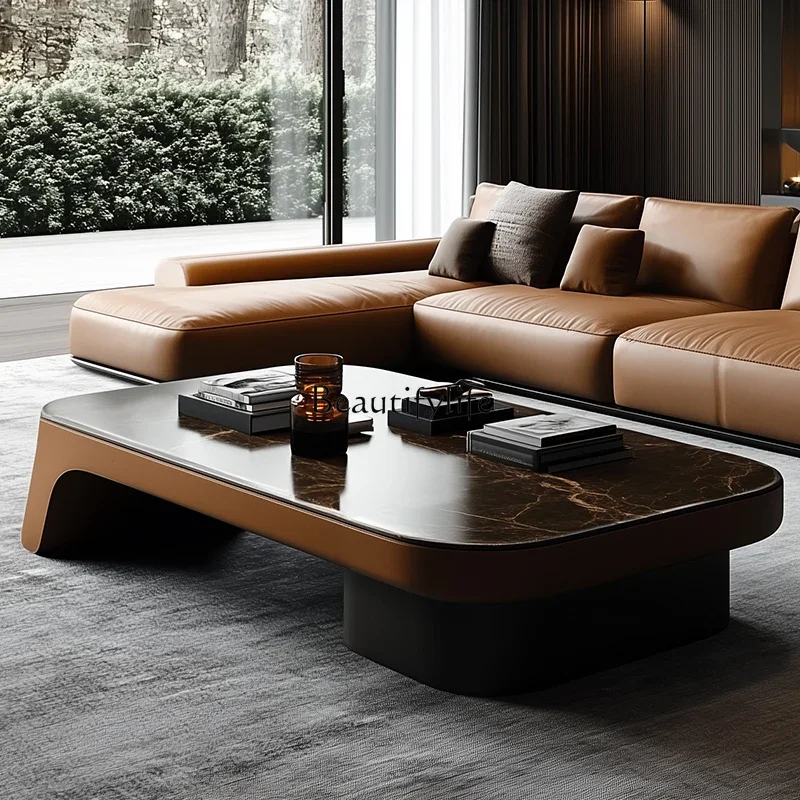 

03.Light luxury high-end microcrystalline stone coffee table modern household tea table large flat layer