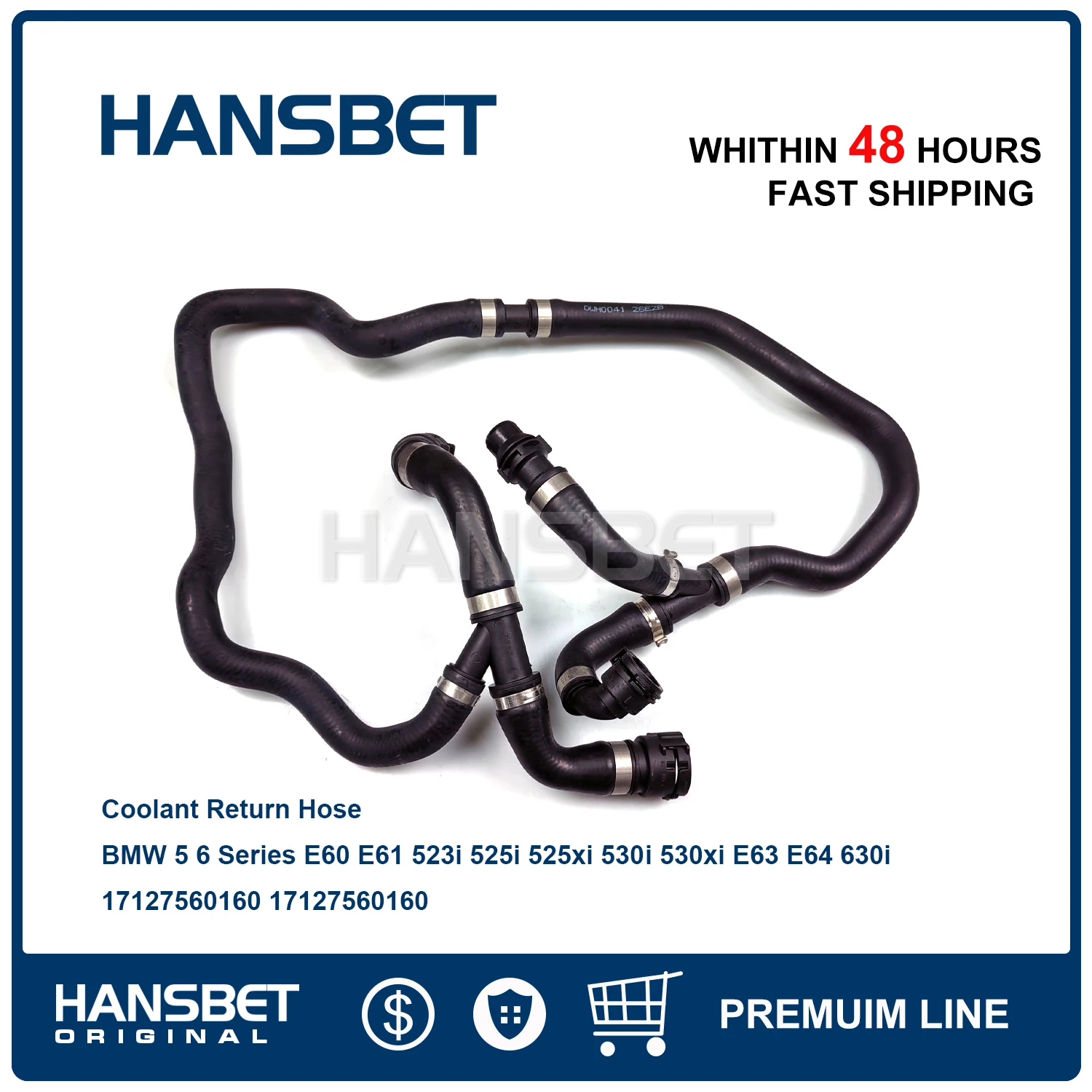 Coolant Return Hose 17127560160 Fit BMW 5 Series E60 E61 523i 525i 525xi 530i 530xi E63 E64 630i 17127542208 HANSBET