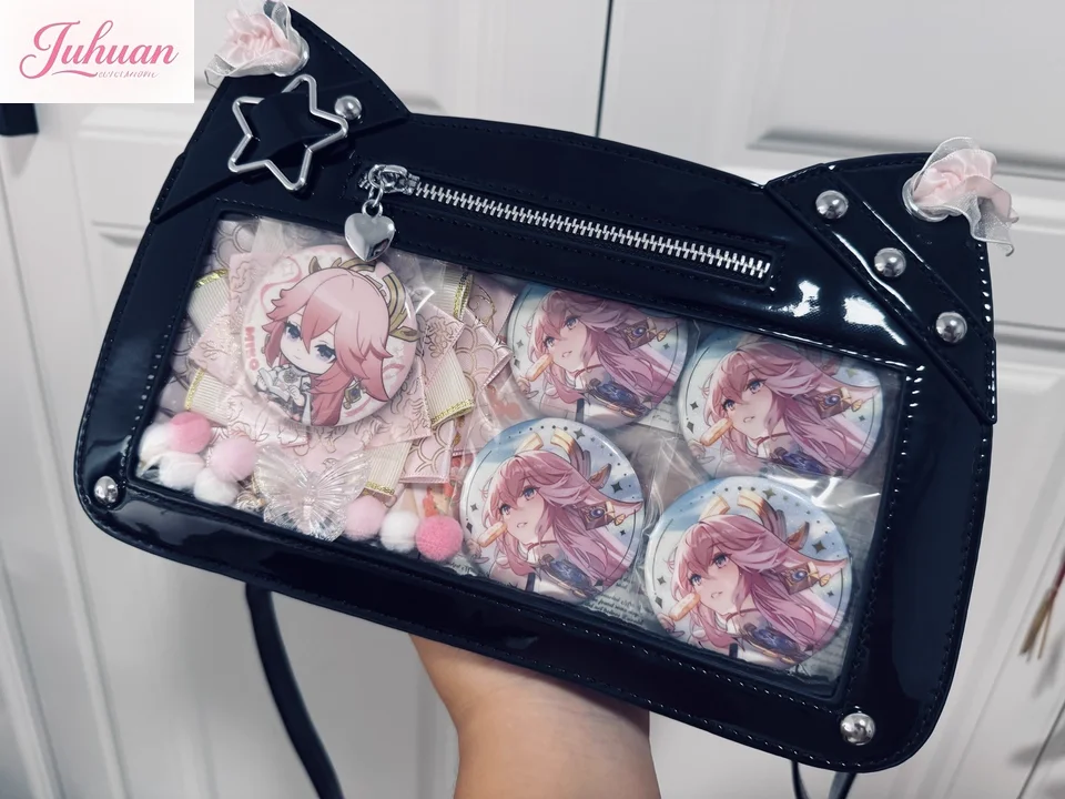 اليابانية الأصلية الكرتون القط لطيف براءات الاختراع والجلود الخفيفة Ltabag المرأة الغذاء الصغيرة واحدة الكتف Crossbody ستار مطاردة حقائب الطفل