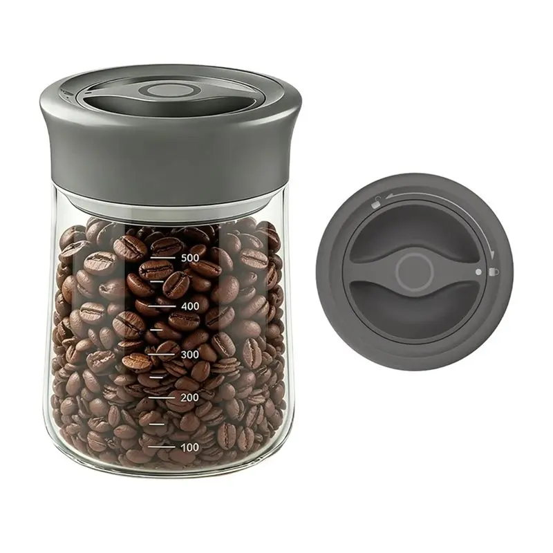 [A93Z!】 Airtight Coffee Bean Storage Container Twist Seal Glass Jars With Lids, Silicone Ring, 500Ml/17Oz Capacity