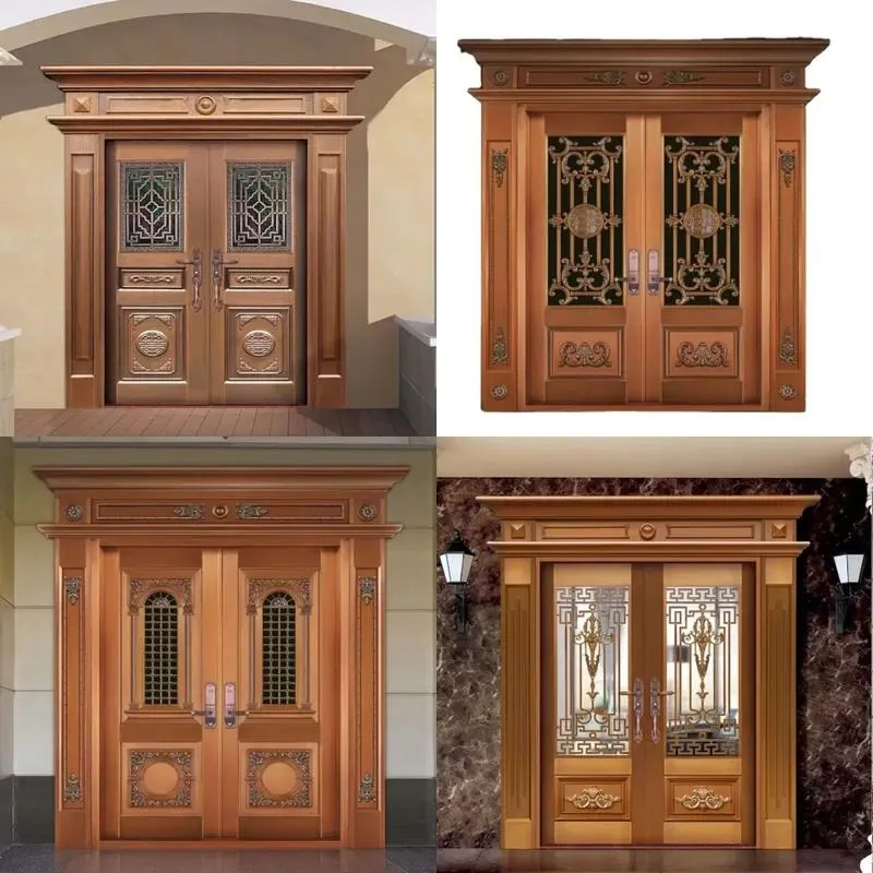 Modern European Luxury Copper Villa Entrance Door Main Front Door Antique Finish Anti Theft Security Gate for Home
