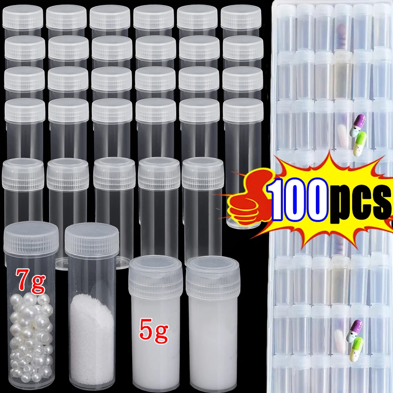 

100pcs Transparent Plastic 5/7ML Sample Jars Mini Bottles Medicine Pill Capsule Vials Cosmetic Containers for Storage Containers