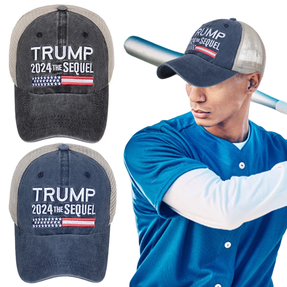 Trump 2024 Baseball Cap Fashion Sports Hat Adjustable 3D Embroidery President Hat Breathable USA Flag for Outdoor Sports