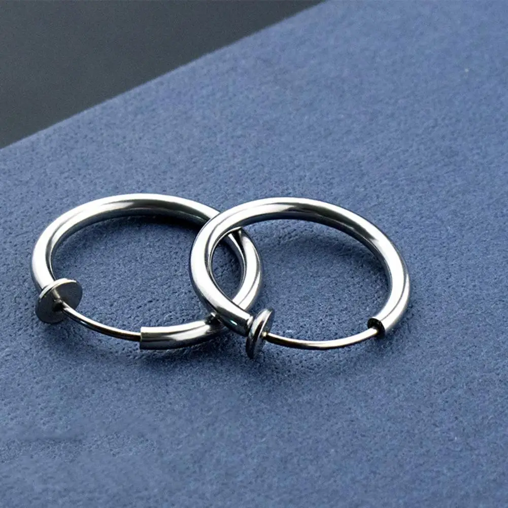 1Pc Unisex Cool Earring Round Non Ear Piercing Hoop Earring Clip Hook Earrings for Women Men Punk Hip-hop Rock