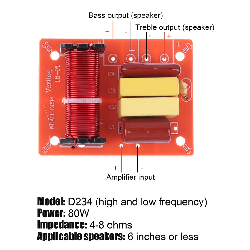 

80W 2 Way Audio Treble Bass Frequency Divider DIY Stereo Sound Speaker Crossover Home Loudspeaker Filter Refit Kit