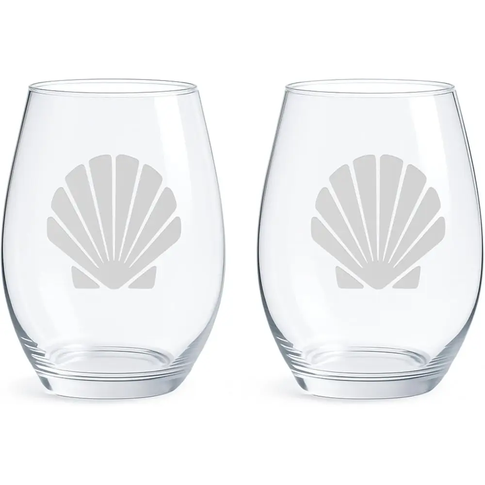 

Beach-Themed Stemless Wine Glasses, Set of 4, 20.5oz - Ideal for Seashell Lovers and Wine Aficionados