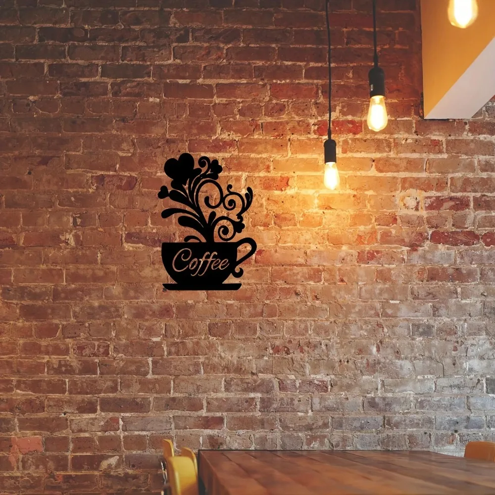 Metal Coffee Cup Wall Art Sculpture, Cafe Themed Decor Sign, Vintage Bar Metal Sign