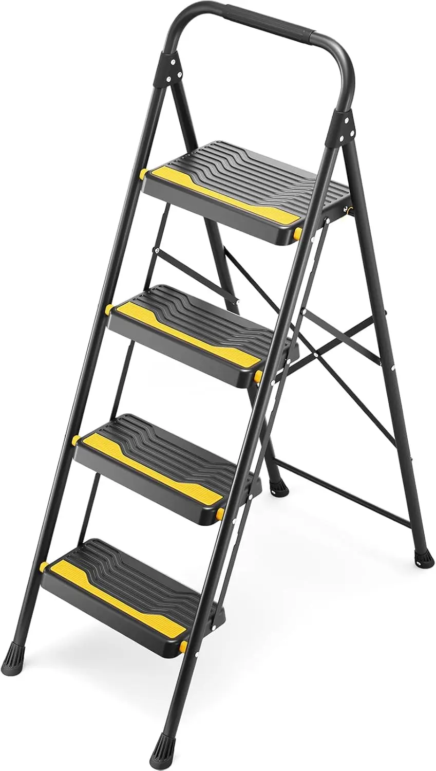 

4 Step Ladder, Heavy-Duty 800lb Capacity, Wide Anti-Slip Steps & Secure Handrail Compact, Folding Step Stool Portable Design