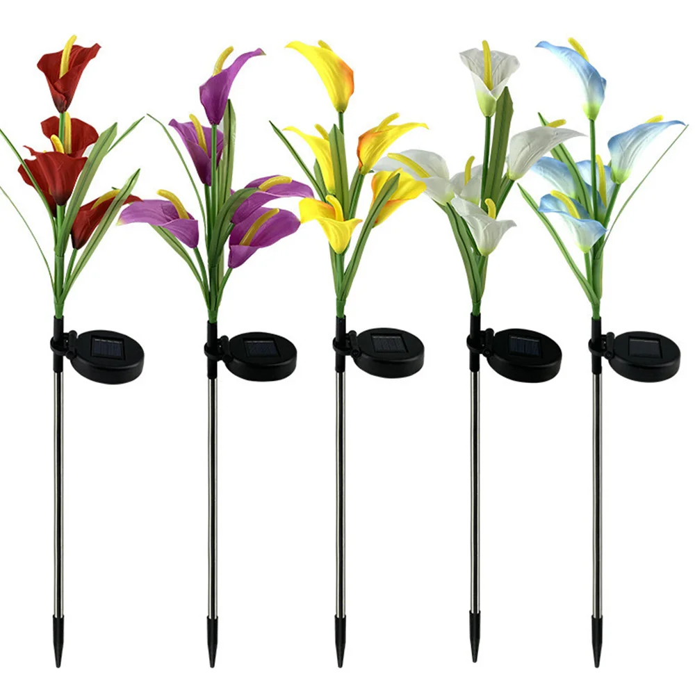 Solar Light Simulation Calla Lily Five Head Lights Multicolor Solar Flower IP65 Waterproof LED Outdoor Garden Decorative Light