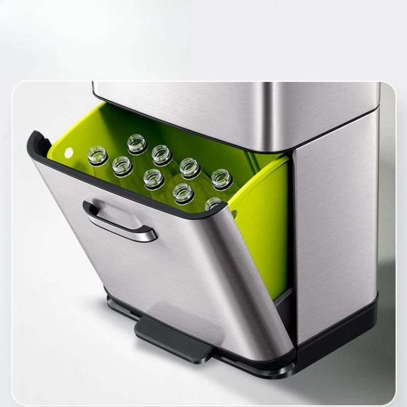 Double-layer kitchen trash can intelligent induction household stainless steel dry and wet separation large capacity foot-pedal
