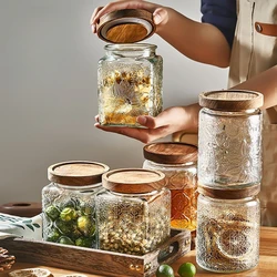 Vintage Haitang Flower Glass Sealed Jar Household Food Grade Dried Fruit Storage Jar with Lid Transparent Glass Bottle Tea Can