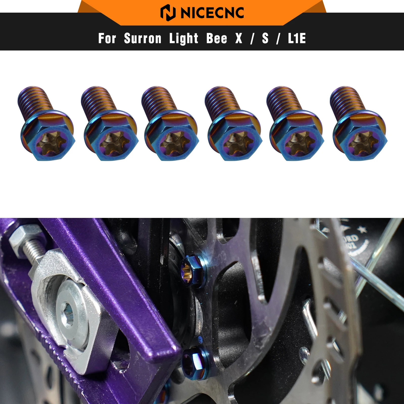 

NICECNC For Surron light bee X S L1E Electric Dirt Bike 2017-2025 6PCS M6X13 Rear Brake Disc Pad Screws For Segway X160 X260
