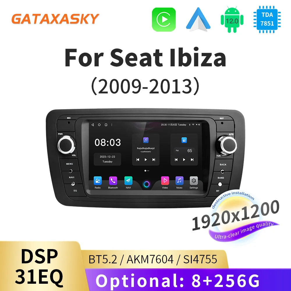 GATAXASKY Android Car Radio For Seat Ibiza 6j 2009 2010 2012 2013 MK4 FR GPS Navigation Screen Audio Multimedia WIFI Player