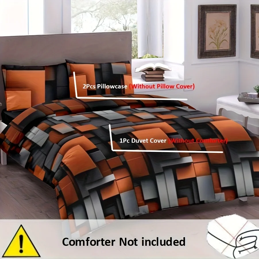 

3pcs Checkered Duvet Cover Set - Soft, Breathable Polyester All-Season Comfort with Zipper Closure 1 Quilt Cover + 2 Pillowcases