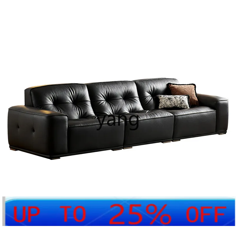 

lmm black King Kong sofa living room straight row antique retro big black cow tofu block leather sofa