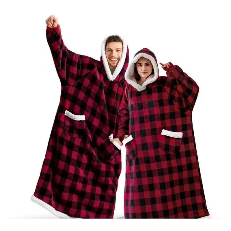 Winter Plush Blankets Wearable Soft Warm Oversized Blanket Hoodie Long Cute Men Women Sherpa Fleece Adult Blanket with Sleeves