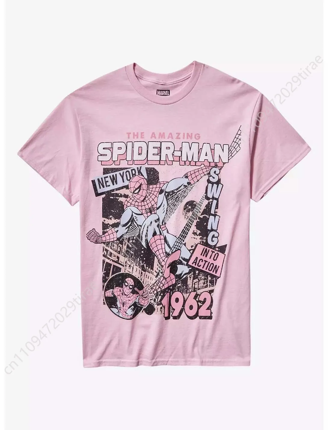 

Marvel Genuine 2026 New Marvel Amazing Spider-Man Pink Comic Print Plus Size Men's Short Sleeve Loose Crew Neck T-Shirt Cosplay