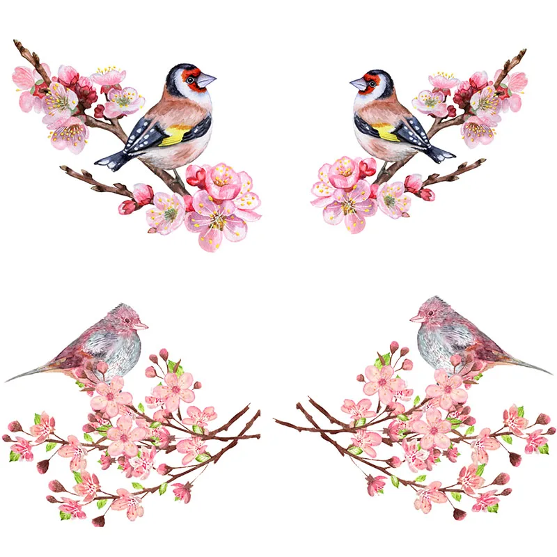 Hand Painted Flowers Birds Sticker Plum Blossom Peach Blossom Canary Sparrow Wall Stickers PVC Waterproof Motorcycle