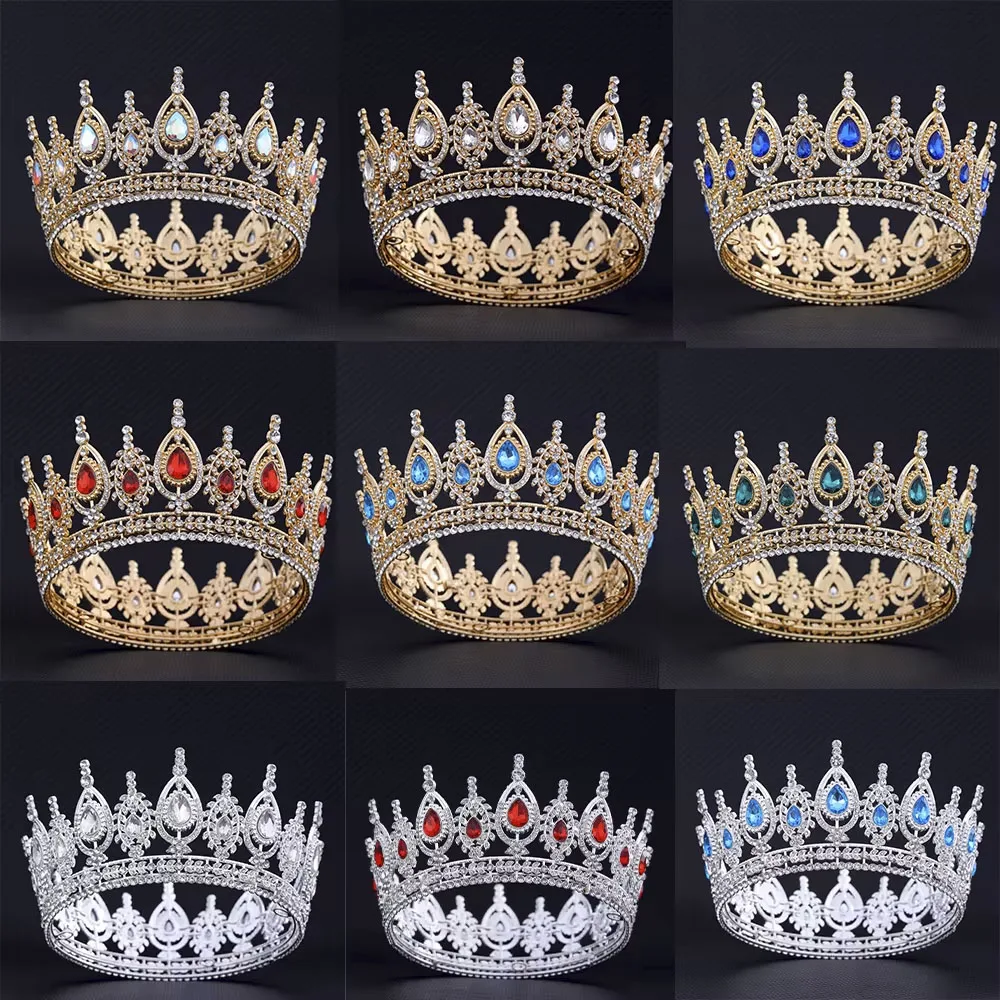 

Luxury Exquisite Full Round Crystal Crowns Baroque Rhinestone Tiaras Hair Accessories Bridal Wedding Party Jewelry Diadem