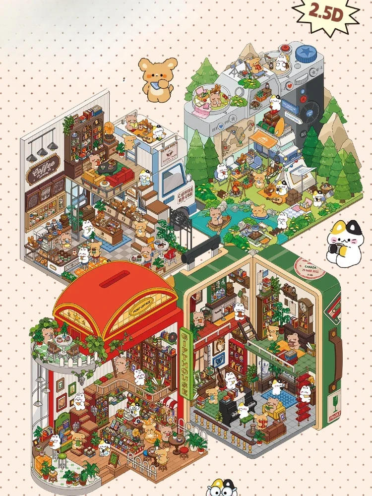 Landscaping Sticker 3D Miniature Scene Coffee Mountain Collage Stickers Kawaii Gift For