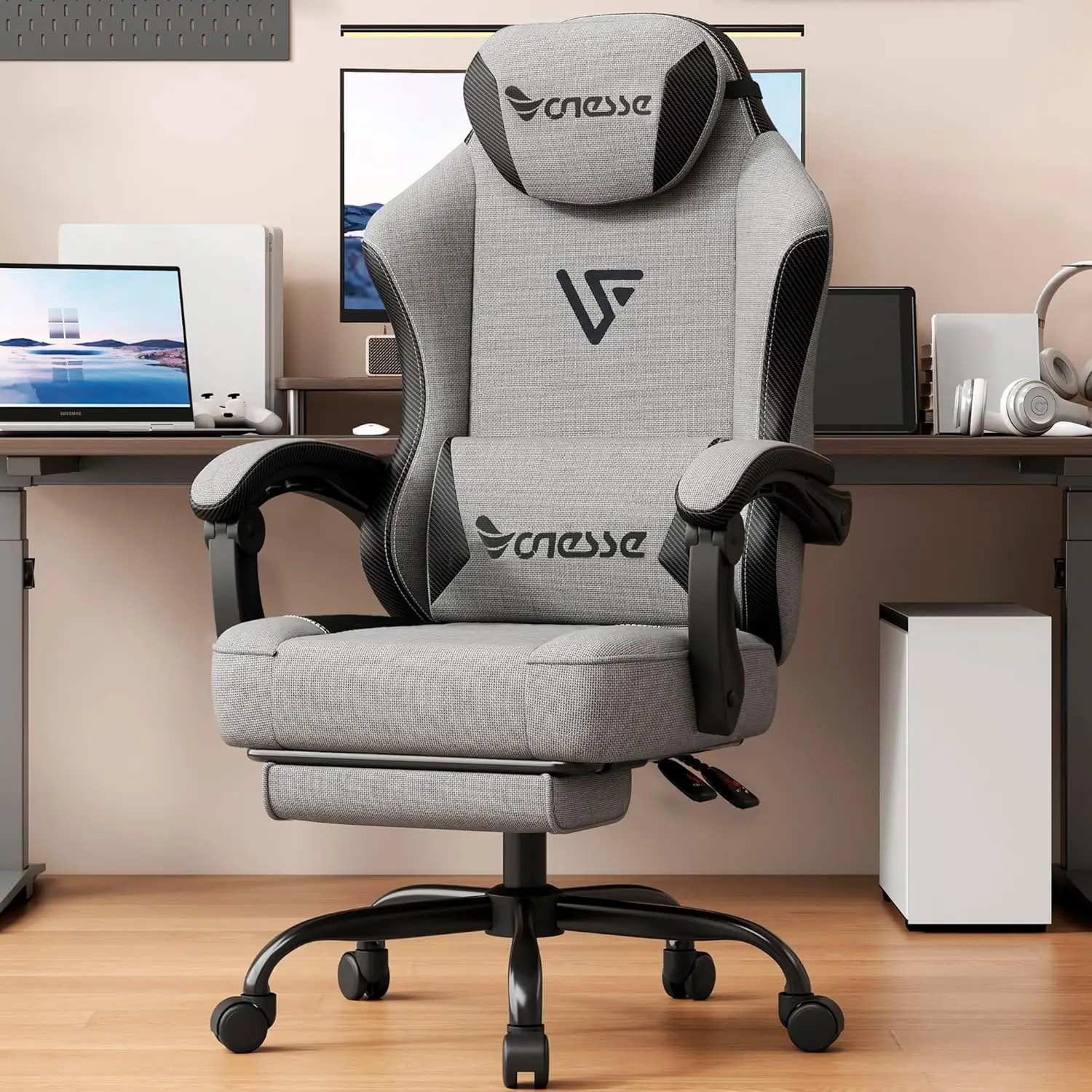 

Gaming Chair, Office Chair with Linen Breathable Mesh Fabric, Desk Chair with Lumbar Support and