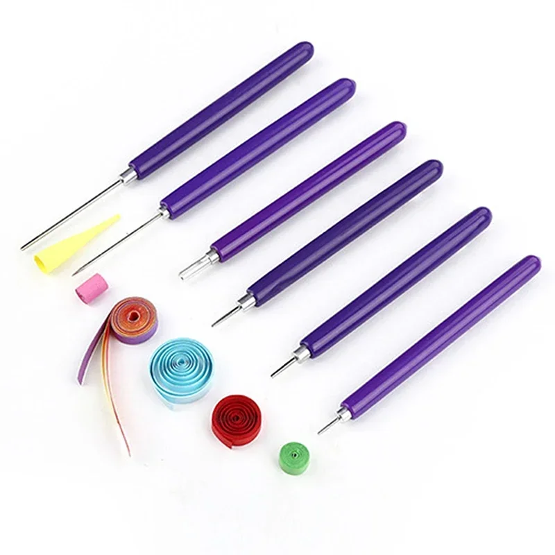 6pcs Quilling Paper Pen Scrapbooking Rolling Manual Craft DIY Origami PVC Handle Slotted Structure Practical Quilled Tool Simple