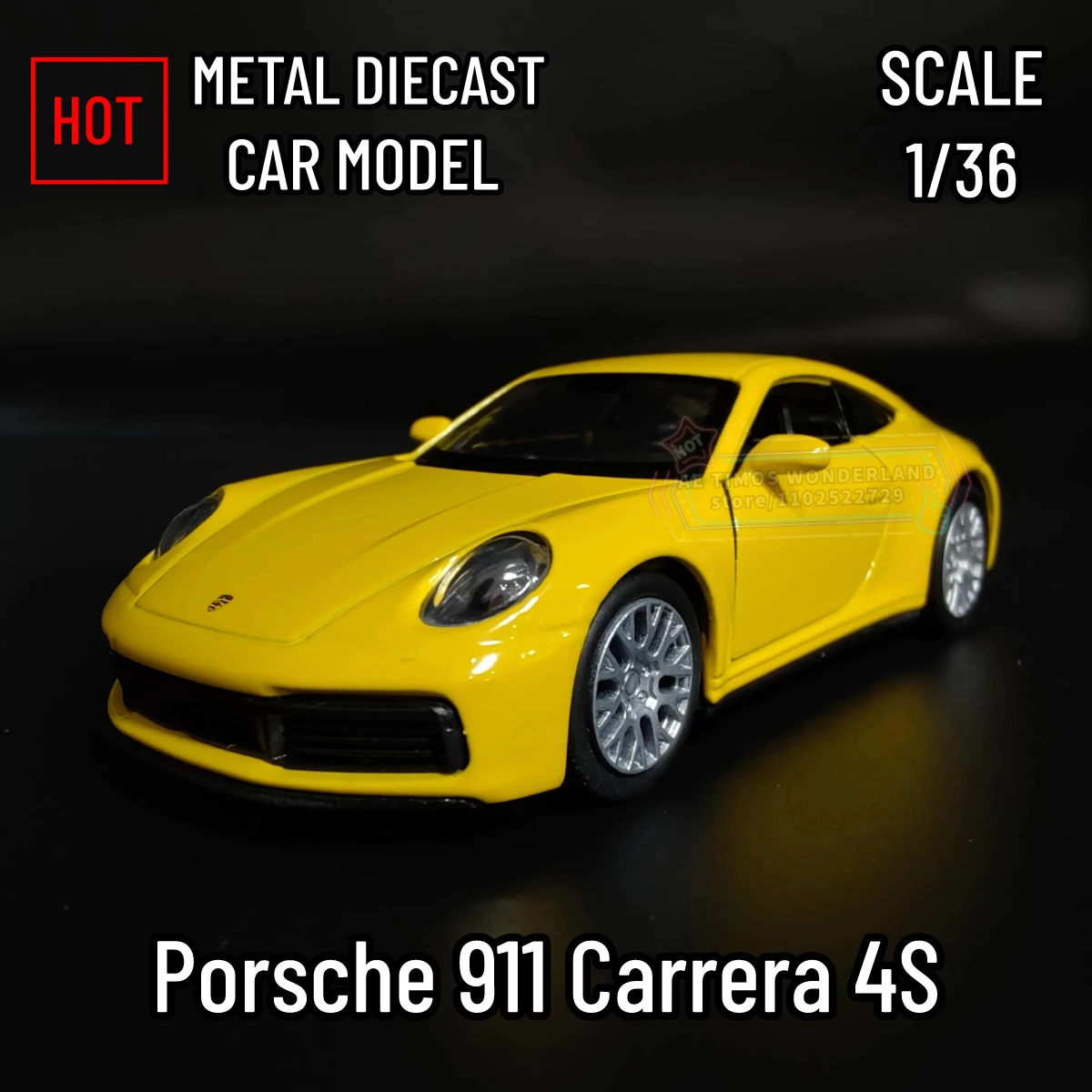 1:36 Porsche 911 Carrera 4S Car Model Replica Scale Metal Miniature Art Home Decor Hobby Lifestyle Xmas Kid Gift Toy Collection