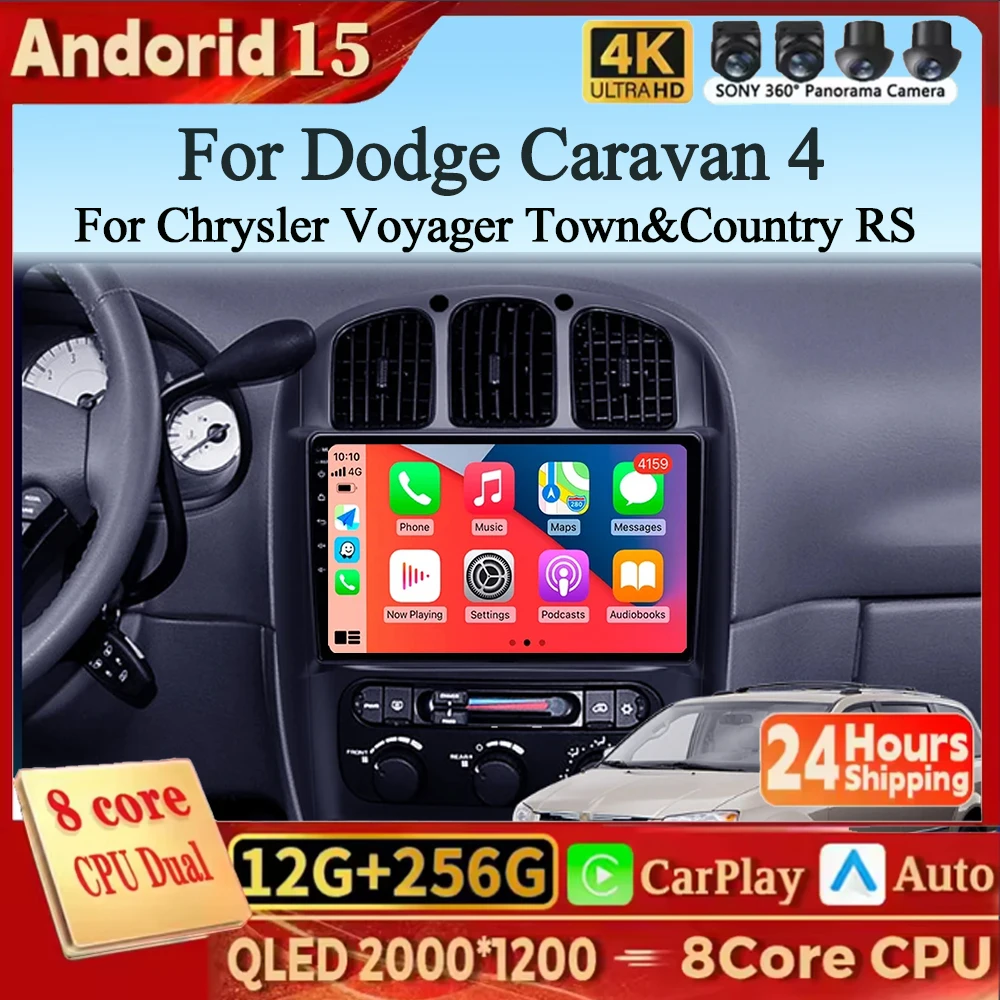 Para Dodge Caravan 4 para Chrysler Voyager RG RS Town & Country RS 2000 - 2007 Android 15 Radio de coche navegación GPS QLED Carplay Auto