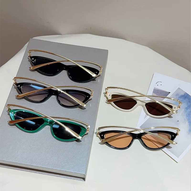 Einzigartige Legierung-Sonnenbrille mit Knotenbügel und Katzenaugen-Design für Damen, Neue Mode Blau-Rosa Farbverlauf Sonnenbrille, Sexy Fahrbrille für Damen in Schwarz – Detail 6