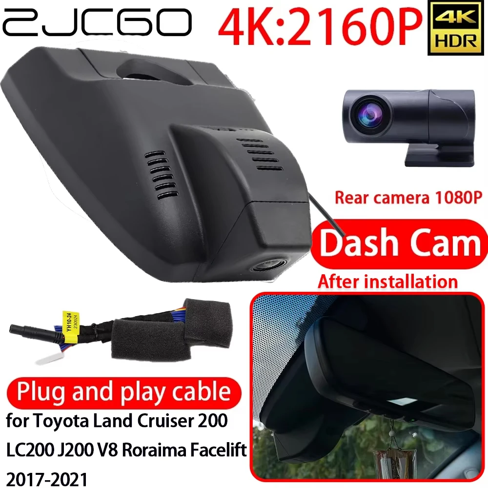 

ZJCGO for Toyota Land Cruiser 200 LC200 J200 V8 Roraima Facelift 2017-2021 4K DVR Dash Cam Wifi Front Rear Camera 24h Monitor