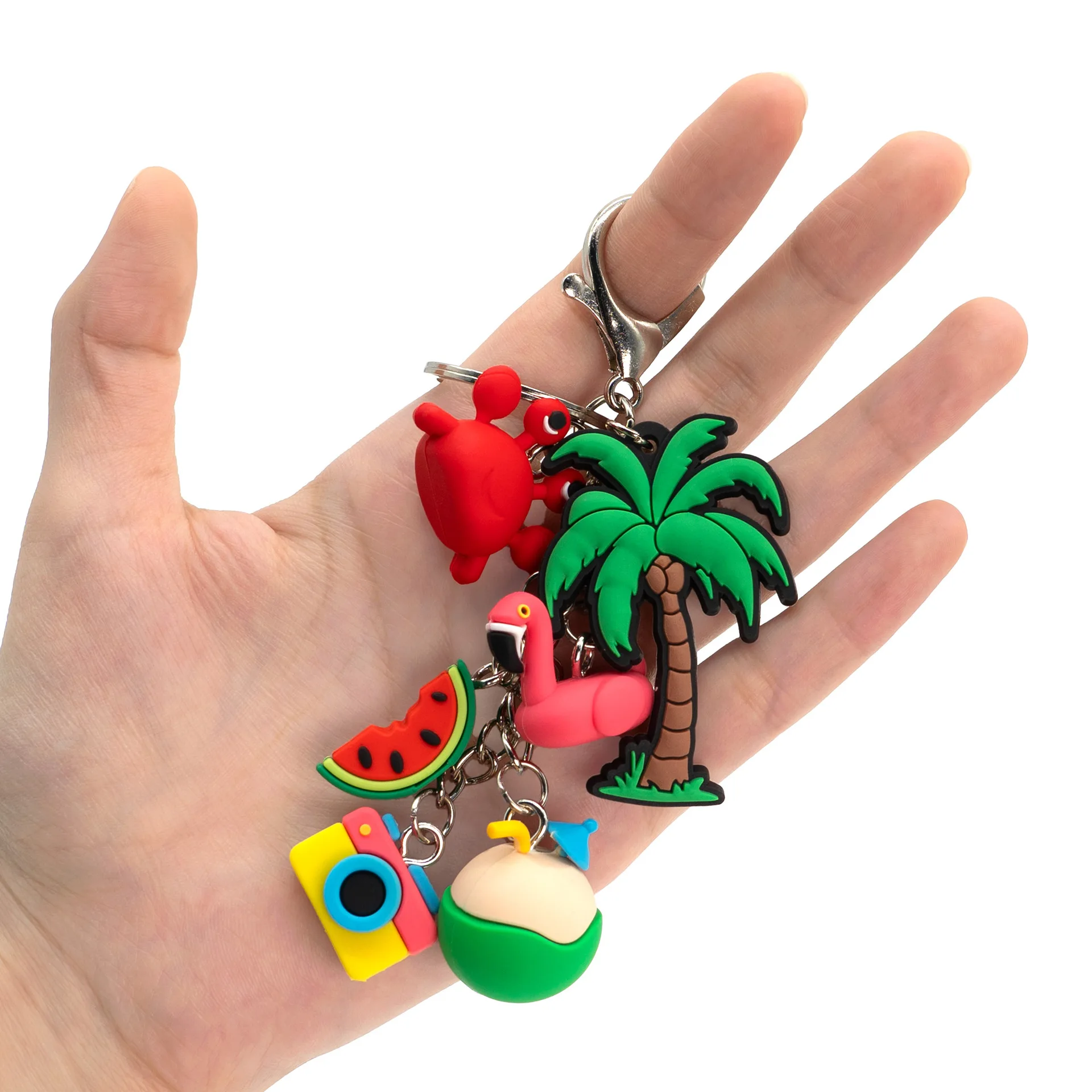 Kawaii 3D Soft Silicone Keychain Strings PVC Succulent Avocado Pumpkin Lemon Charms Backpack Car Decor Keyring Pendant for Kids