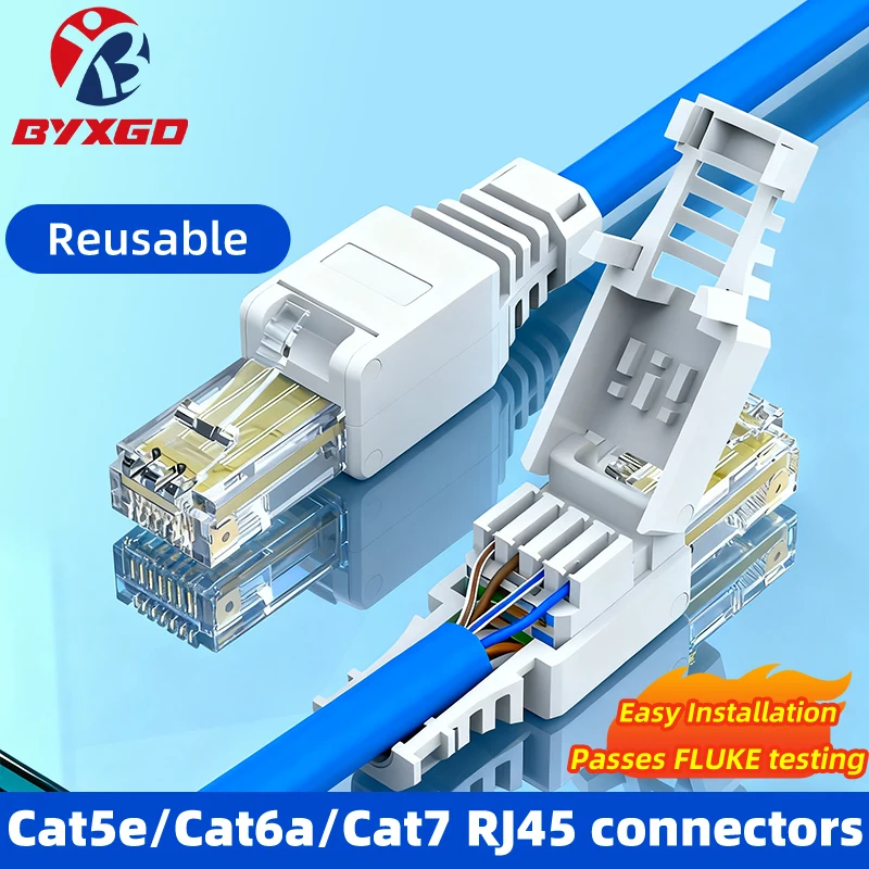 

BYXGD Toolless RJ45 Connectors 100Mbps 1000Mbps 10Gbps Tool Free Reusable Cat5e Cat6a Cat7 Metal Plug Ethernet Plug Shielding