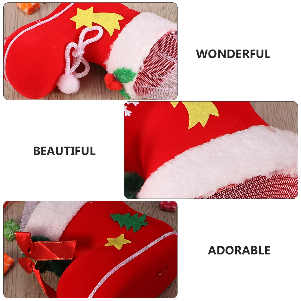 

4 Pcs Medium Candy Gift Boots Christmas Decorations Xmas Storage Bag Plastic Flocking Hanging