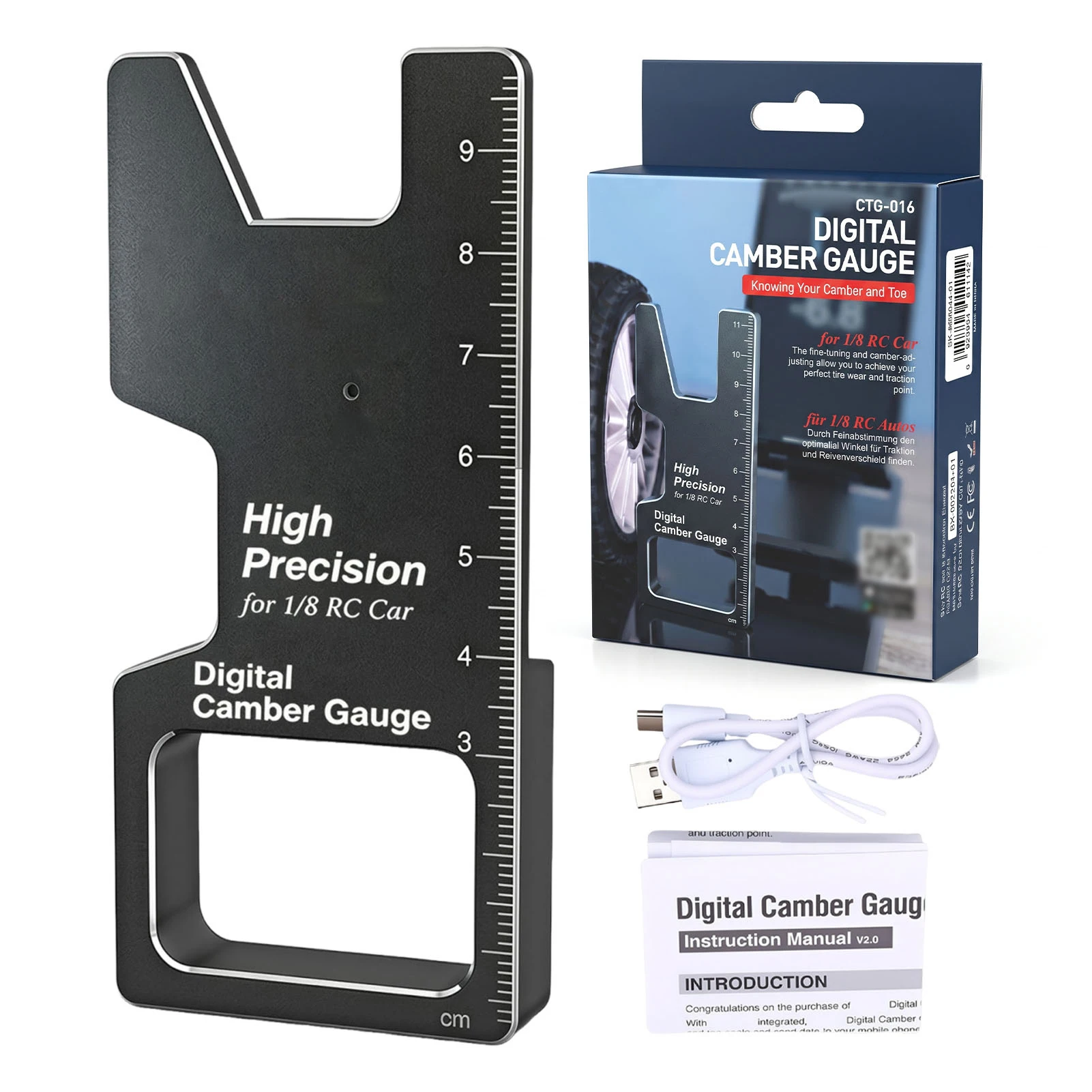 BT Camber Gauge RC Car Camber Tool BT Digital Camber Gauge CNC Aluminum Alloy Camber Measurement Tool for RC Model Car